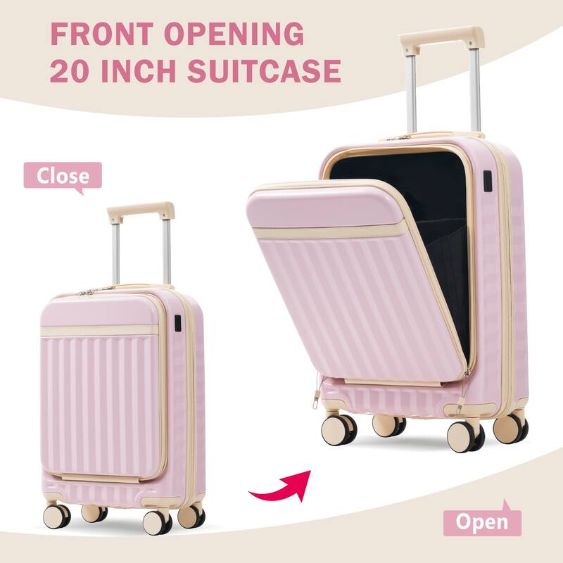 Front Opening Luggage Set 3 Piece,USB Port, Expandable Luggage with Handle Bag Spinner Wheels TSA Lock