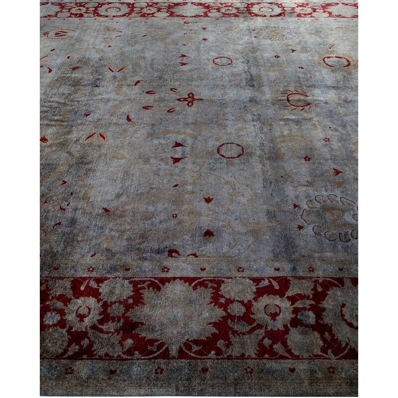 Overton Hand Knotted Wool Vintage Inspired Modern Contemporary Overdyed Gray Area Rug - 9' 1" x 11' 9"