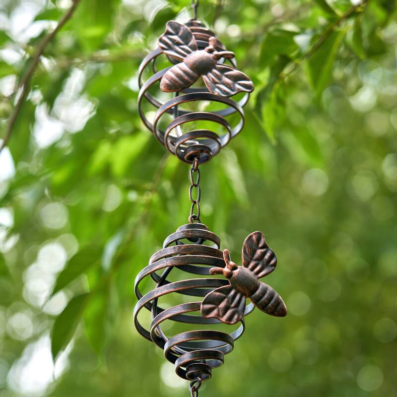 79" Long Antique Bronze Hanging Honeybee Rain Chain
