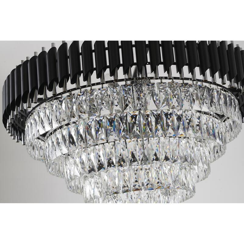 16-Light Chrome And Black Chandelier With Clear Crystals