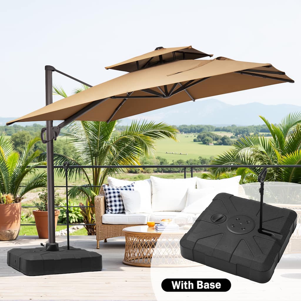 Outdoor 11 ft x 9 ft Aluminum Patio Cantilever Offset Umbrella with Base Stand