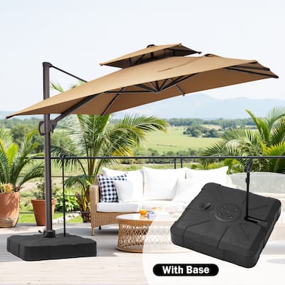 Outdoor 11 ft x 9 ft Aluminum Patio Cantilever Offset Umbrella with Base Stand