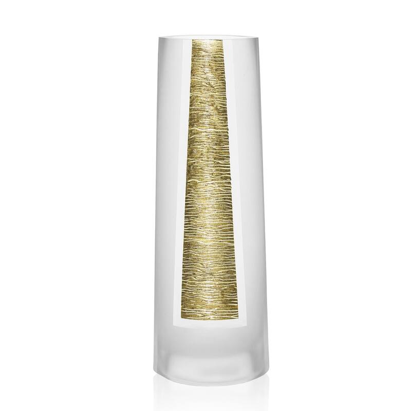 HomeRoots 11" Clear And Gold Cylinder Lead Free Crystal Table Vase - 4
