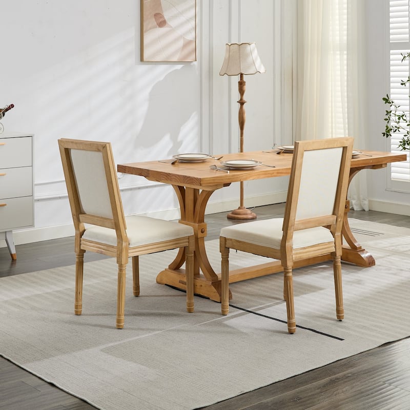 French Decor Chairs Set of 2, Louis Dining Chairs with Square Backrest and Exquisitely Carved Solid Wood Frame