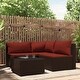 preview thumbnail 22 of 100, vidaXL Patio Corner Sofa with Cushions Black/Brown/Gray Poly Rattan 24.8" x 24.8" x 22.6" 4-Piece - Brown/Cinnamon red