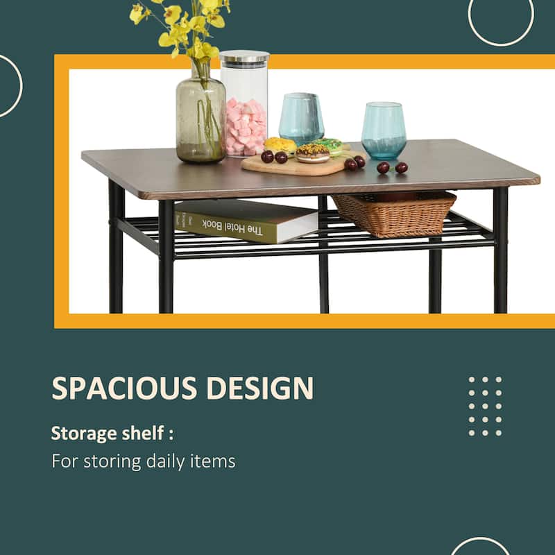 3-Piece Space-Saving Modern Bar Table and Stools Set with 2 Different Height Footrest for Pub