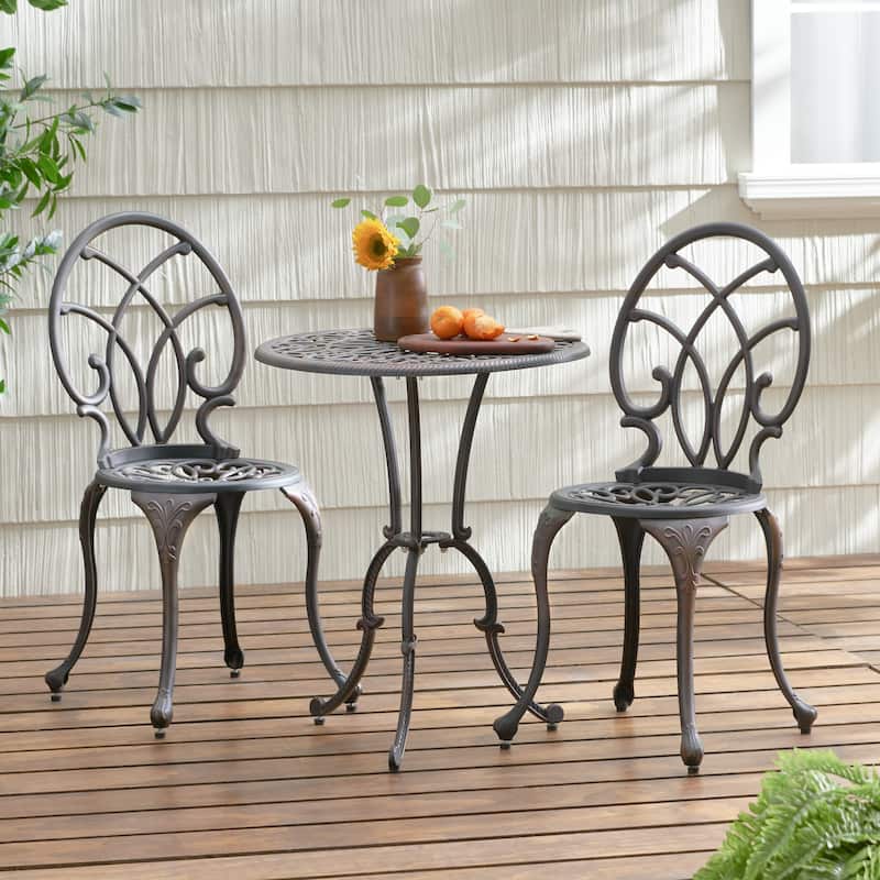 Roomfitters 3-Piece Cast Aluminum Bistro Set Outdoor Patio Furniture with Round Table and 2 Chairs, Black