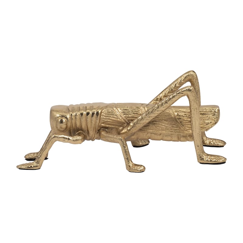 Sagebrook Home Decor: 9" Metal Grasshopper Figurine in Gold - Aluminum and Suar Wood - Sophisticated Home Accents - 6" W x 9" L x 4" H - Gold