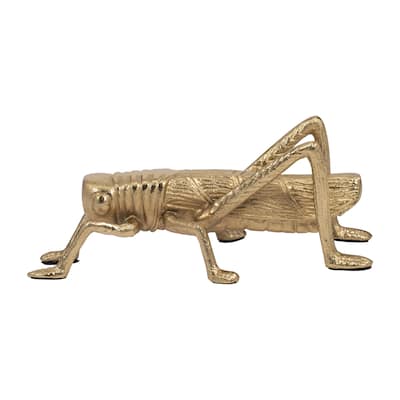 Sagebrook Home Decor: 9" Metal Grasshopper Figurine in Gold - Aluminum and Suar Wood - Sophisticated Home Accents
