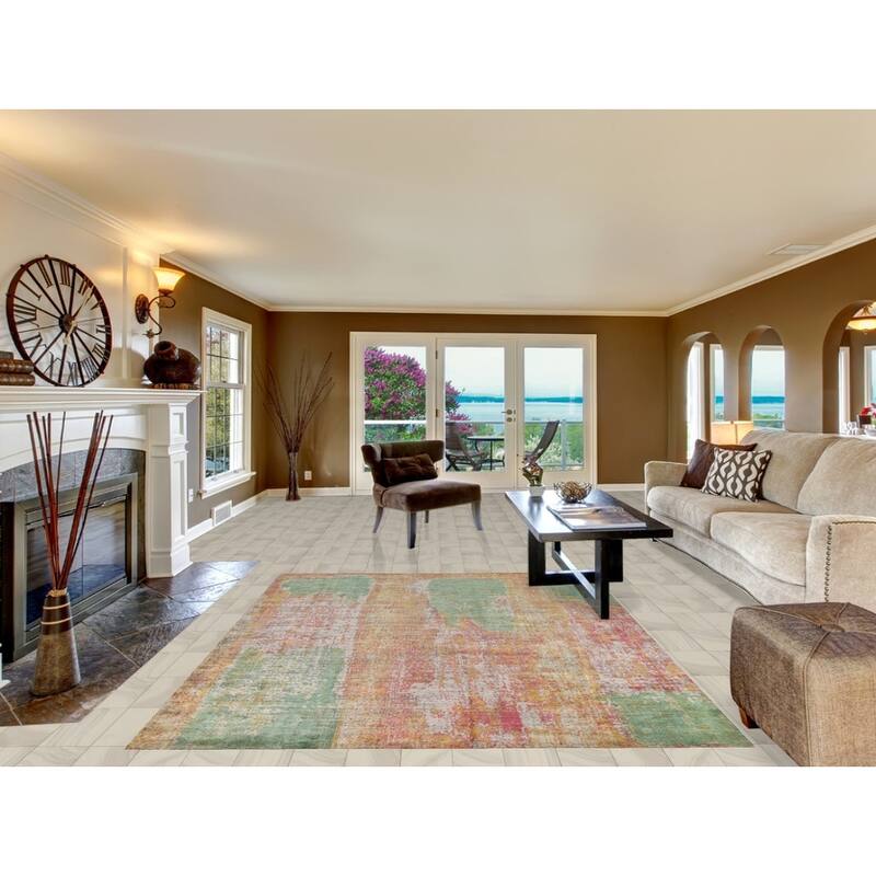 Contemporary Colorful Abstract Indian Area Rug Handmade Wool Carpet - 6'6"x 8'6"