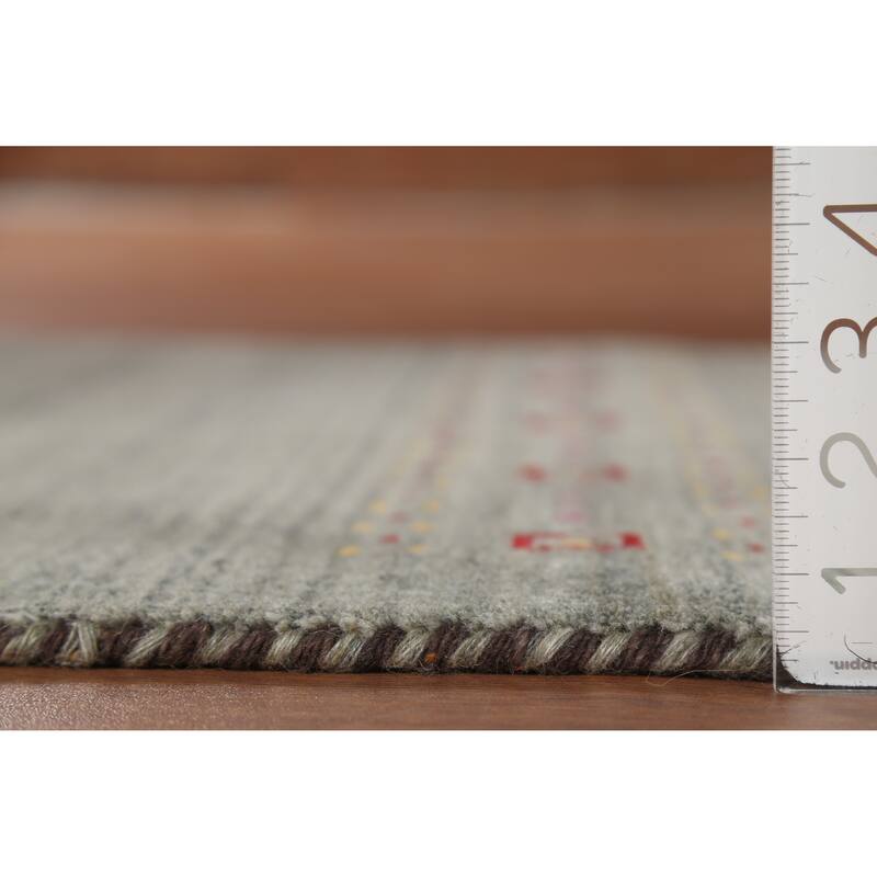 Grays & Green Striped Gabbeh Indian Rug Hand-Knotted Wool Carpet - 2'7"x 4'9"