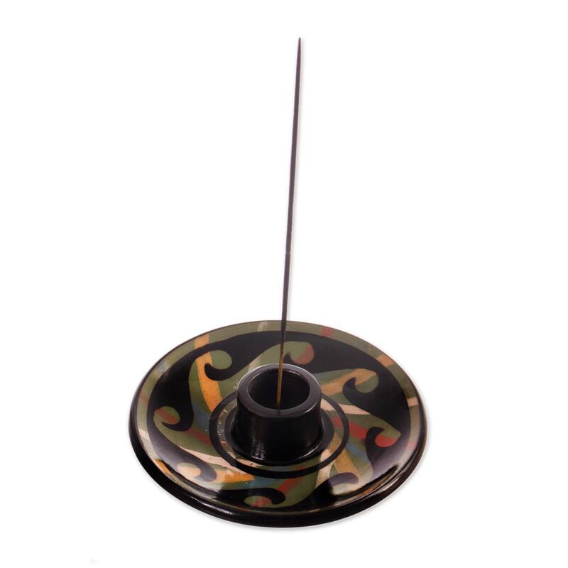 Novica Handmade Ancestral Waves Ceramic Incense Holder