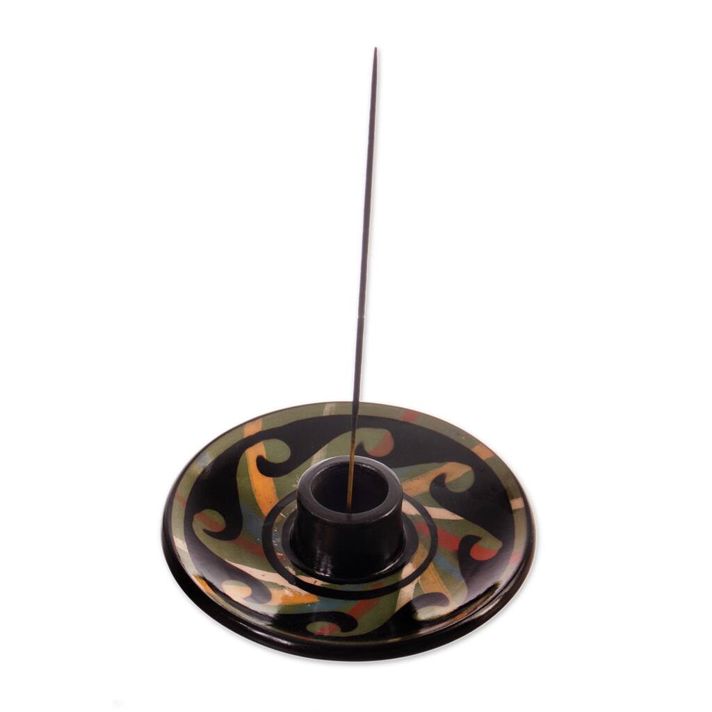 Novica Handmade Ancestral Waves Ceramic Incense Holder