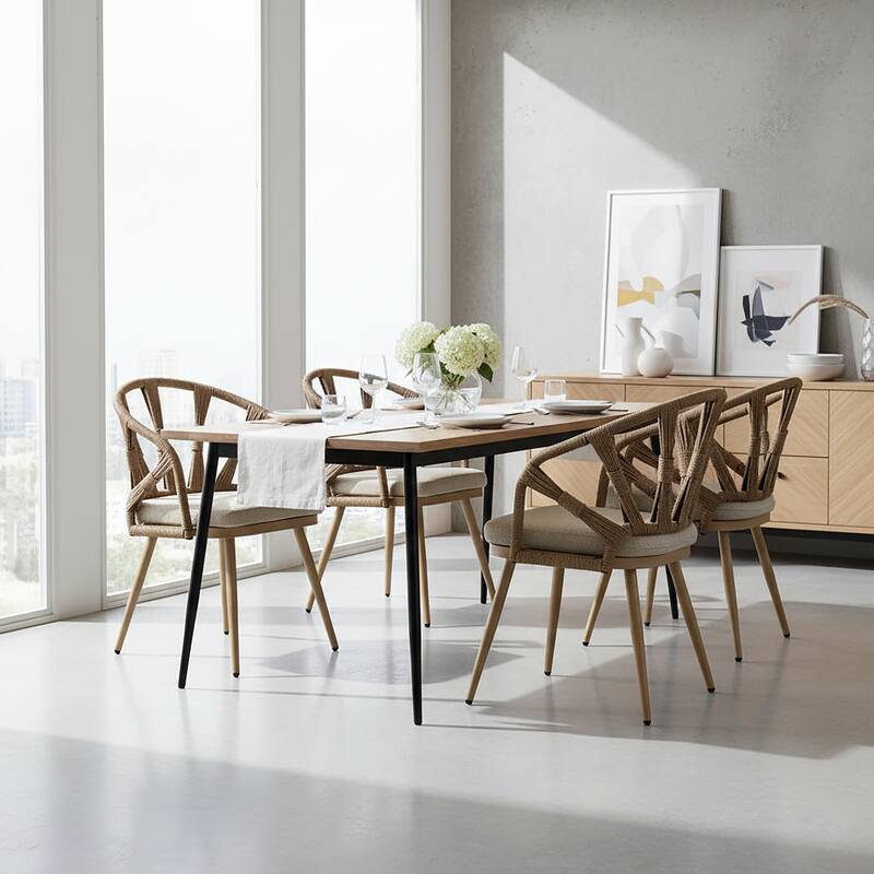 Set of 2 Binda Brown Outdoor Dining Chair with Hand-Woven Back