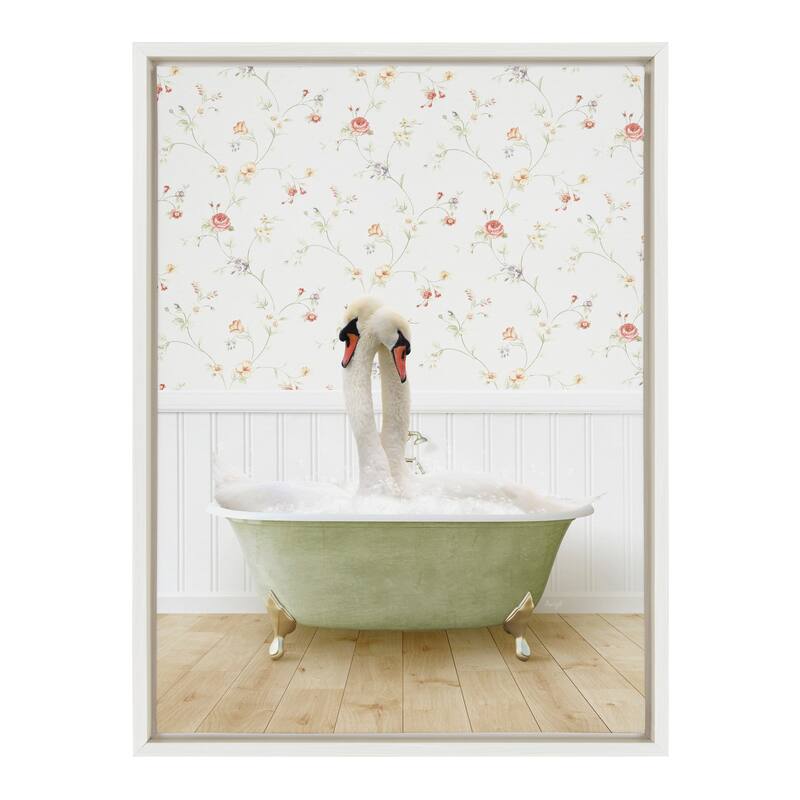 Kate and Laurel Sylvie Swans Bath Framed Canvas by Amy Peterson