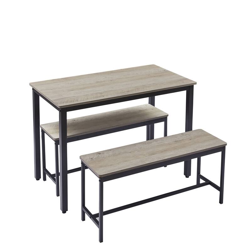 3-Piece Dining Table Set, Industrial Rectangular Counter Height Table with 2 Dining Benches - 43.3"L x 23.6"W x 29.9"H