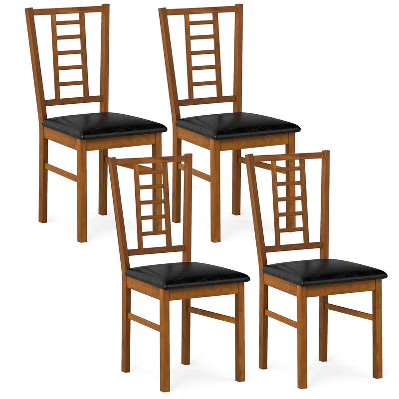 Gymax Wood Dining Chairs Set of 4 w/Rubber Wood Frame Padded Seat - Brown