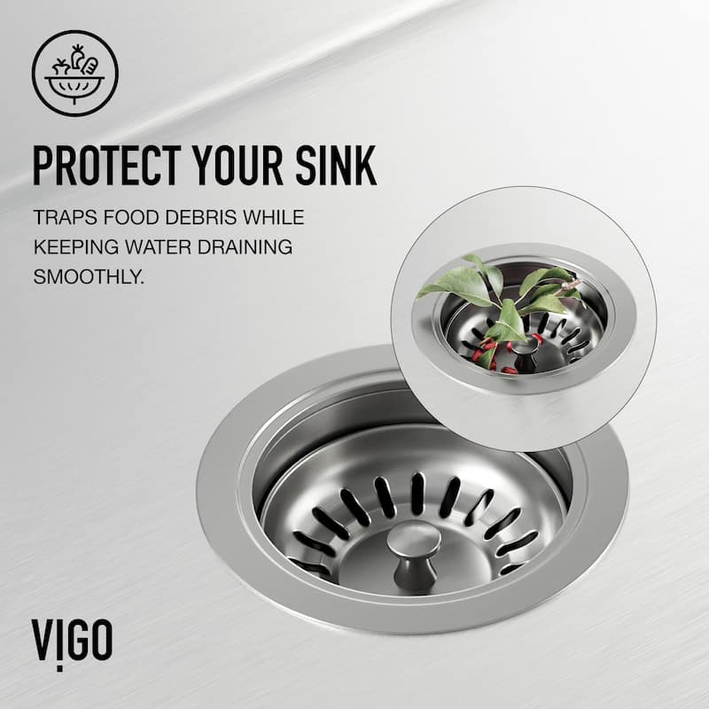VIGO 3.5" W Kitchen Sink Drain Assembly with Strainer and Basket Stopper in Stainless Steel
