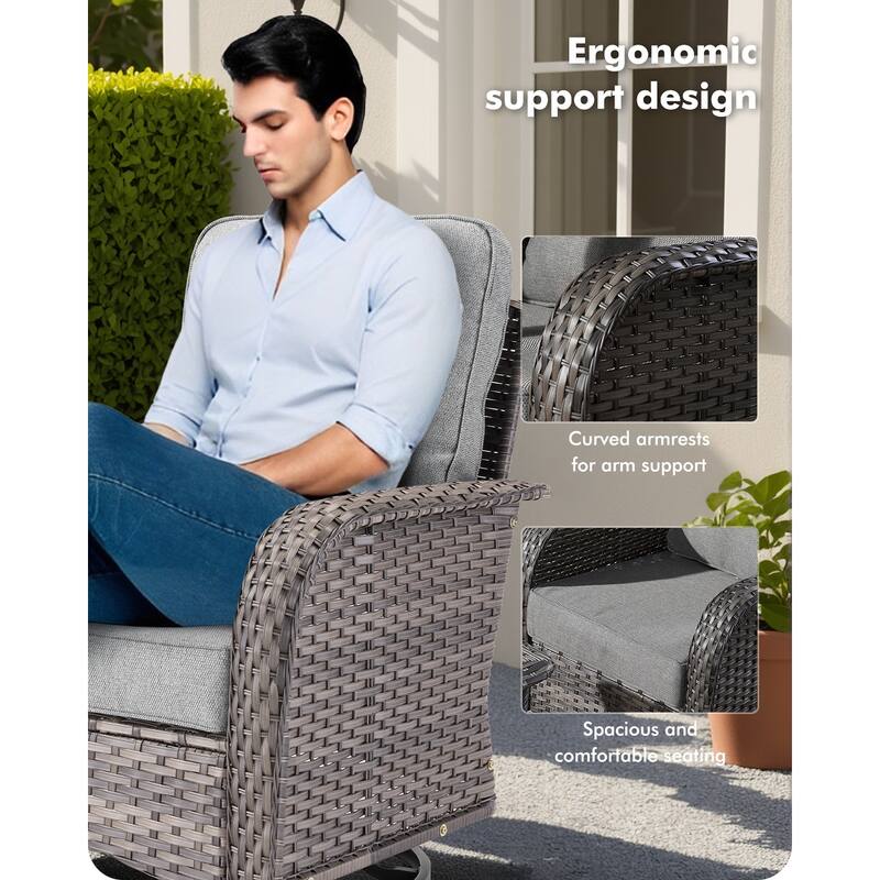 OVIOS 9-Piece Outdoor Wicker Conversation Set with Fire Pit