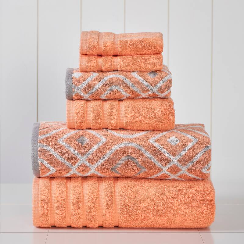 Modern Threads 6-Piece Yarn Dyed Oxford Towel Set - Coral