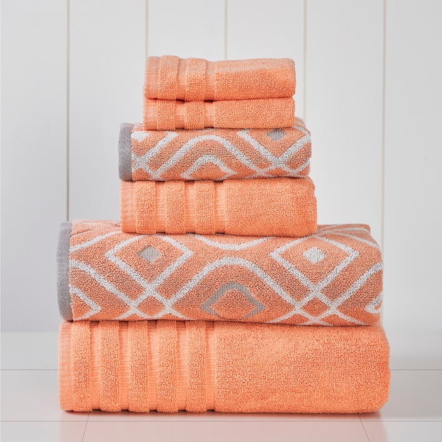 Modern Threads 6-Piece Yarn Dyed Oxford Towel Set - Coral