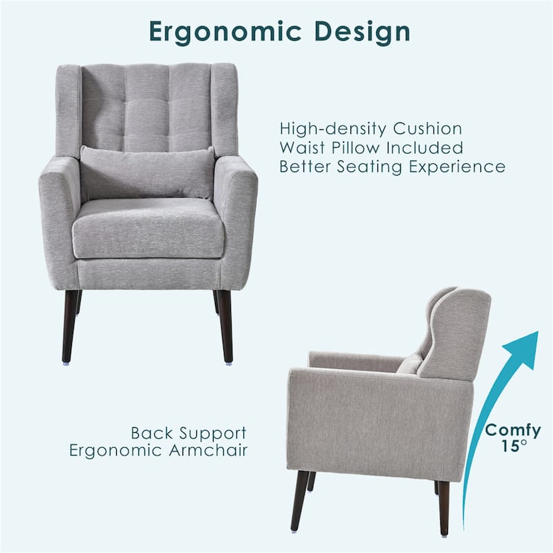 Chenille Modern Accent Chair with Wooden Legs and Mid-Century Lounge Chair (275lb Capacity)