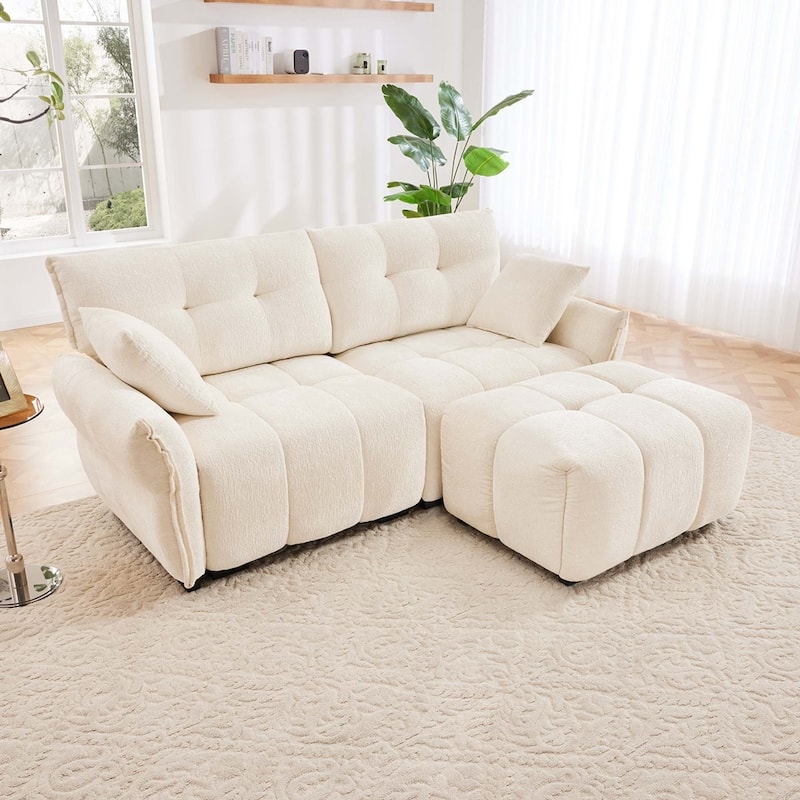Modern Chenille Fabric 2-Seater Sofa with Ottoman