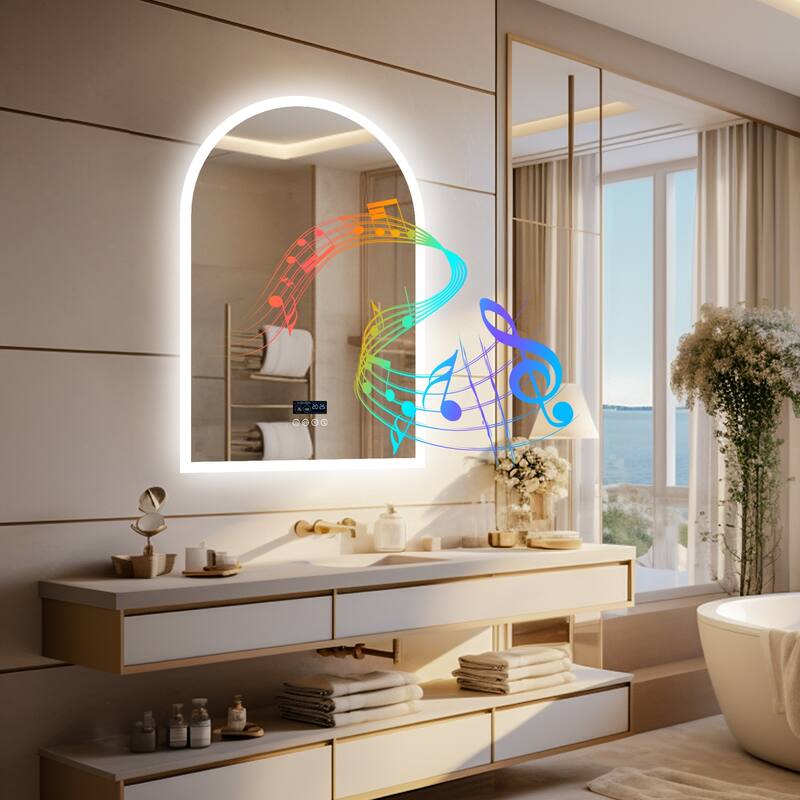 Smart Arched LED Bathroom Mirror Illuminated Anti-Fog with Bluetooth - 24" Wx36" H