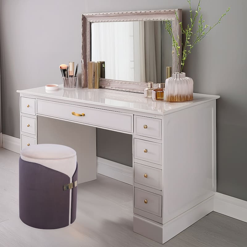 Modern Designs Dual-Toned Vanity Ottoman Stool with Hidden Storage - Brown - Brown