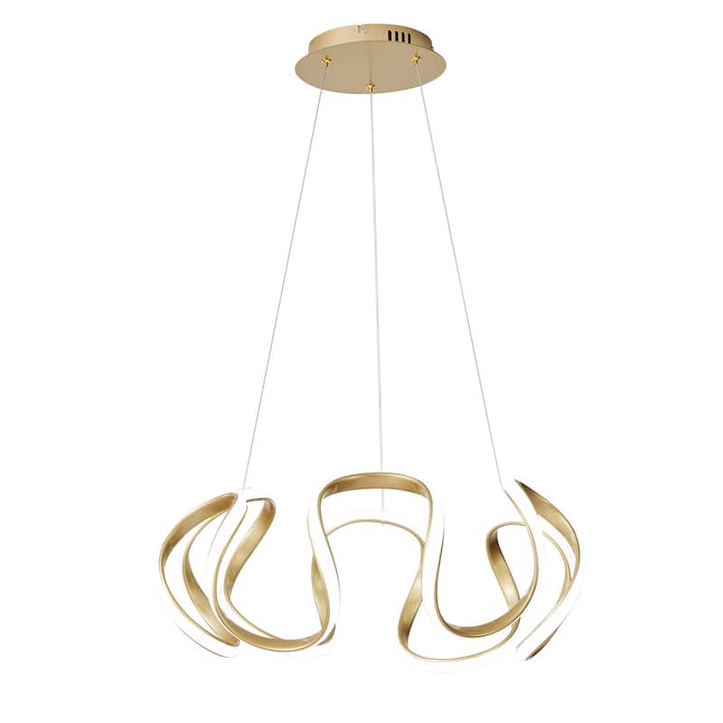 1-Light Wavy Linear Curve Adjustable LED Chandelier - 17.7"D×6.7"W×65.5"H(Adjustable)