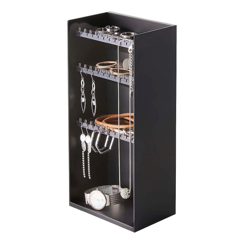 Yamazaki Home Jewelry Organizer, ABS Plastic, Holds 1.98 lbs, Adjustable - L 3 x W 4.7 x H 9.8 inches - Black