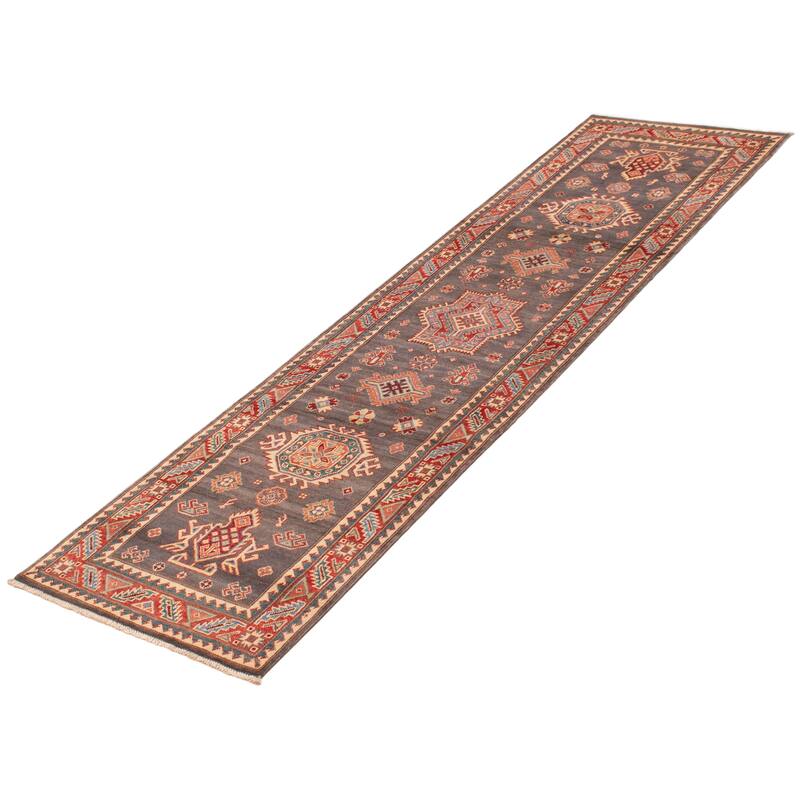 ECARPETGALLERY Hand-knotted Uzbek Ghazni Grey Wool Rug - 2'7 x 9'7