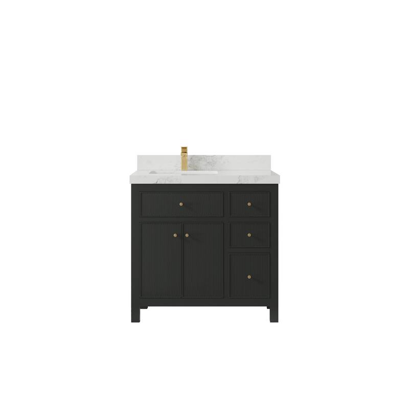 Willow Collections 36 in W x 22 in D Sonoma Left Offset Free Standing Reeded Bathroom Vanity with Countertop - 2" Calacatta Nuvo - Black Top