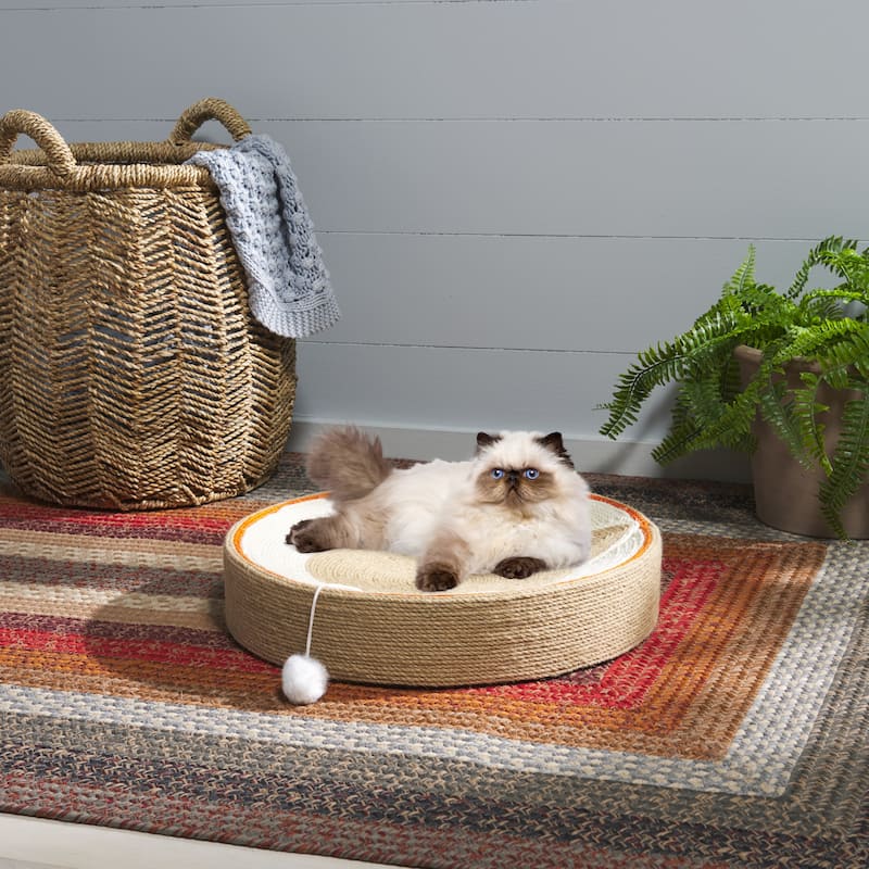 SAFAVIEH Home Natural Rust 18"W x 18"L x 4"H Cat Scratch Toy Round Jute Nest - 18''W x 18''L x 4''H
