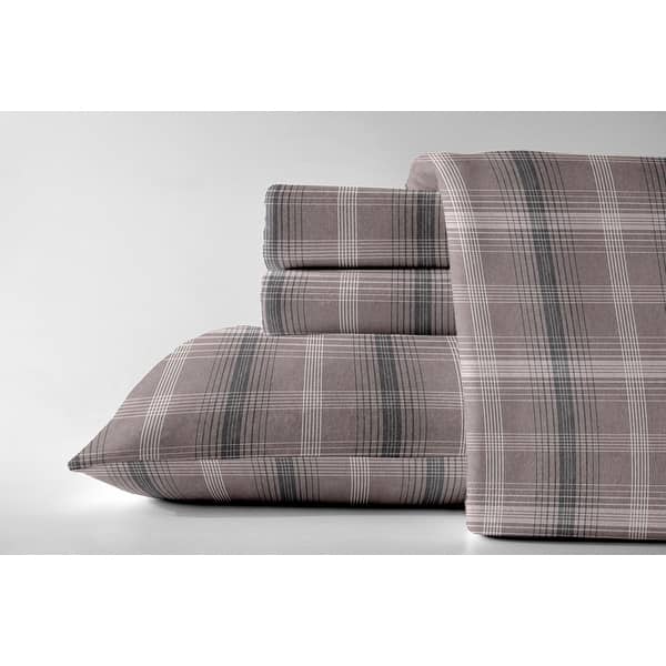 slide 2 of 5, Dormisette Luxury German Flannel 6-Ounce Cotton Bed Sheet Set King - Brown Plaid
