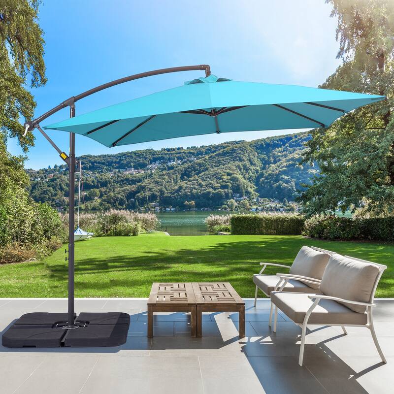 BONOSUKI 8.2Ft Outdoor Offset Umbrella w/Steel Frame,Angle Adjustment - Lake Blue