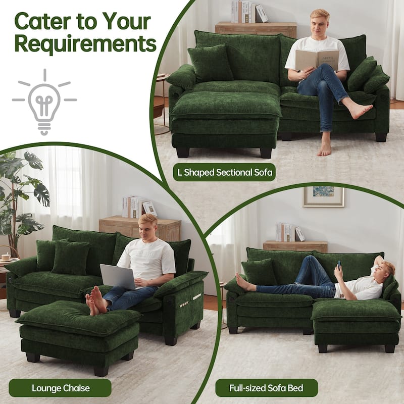 Modular Sectional Sofa, Comfy Cloud Couch Sectional Sofa with Ottoman, Deep Seat Sofa Sleeper for Living Room