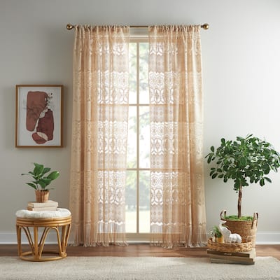 Boho Lace Poletop Single Curtain Panel