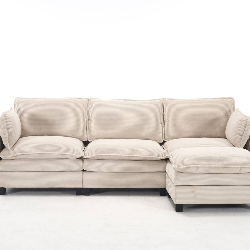 Modular Sofa , Velvet Large U-Shaped Couch Comfy Upholstered 3-Seat Sofa with 1 Ottoman, 2 Lumbar Pillow, Deep Seat Couch
