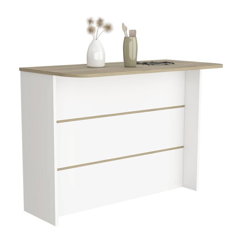 Kitchen Island with Two-Tier Storage Shelf and Ample Workstation, White / Light Pine