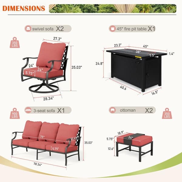 dimension image slide 0 of 19, MAISON ARTS Outdoor Sofa Set 4/6-Piece Patio Conversation Set with 45'' Gas Fire Pit Table