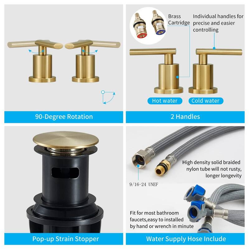 Modern 1.8 GPM Flow Widespread Bathroom Faucet with Stainless Steel Handles and Pop-Up Drain