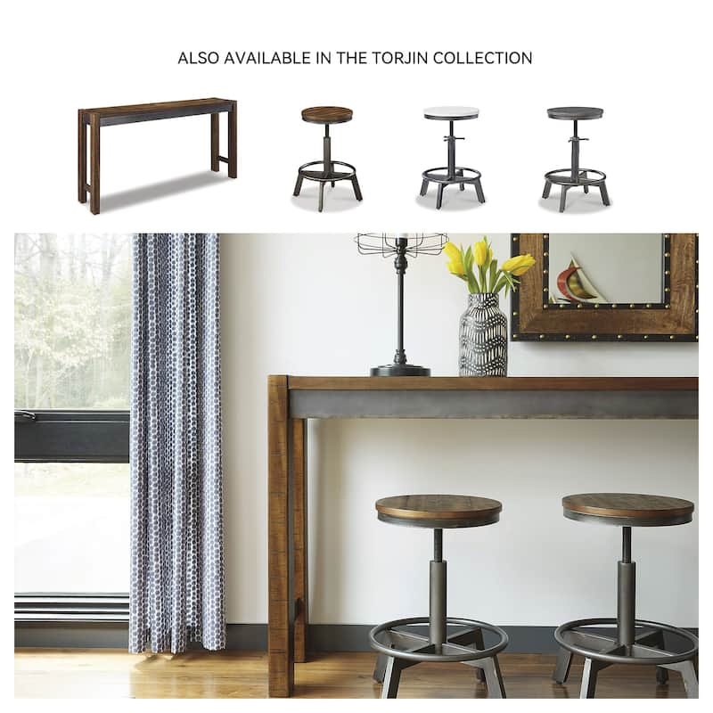 Signature Design by Ashley Gunnar Distressed Brown Wood/Aged Gunmetal Metal Counter Height Stools (Set of 2) - 34x18x9