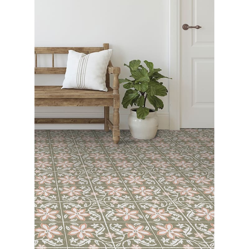 FloorPops Lillium Green Peel and Stick Floor Tiles