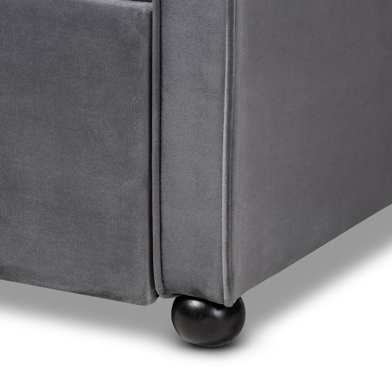 Grey Upholstered Twin Daybed with Trundle, Pleated Textured Fabric and Sleek Design for Modern Guestroom Use