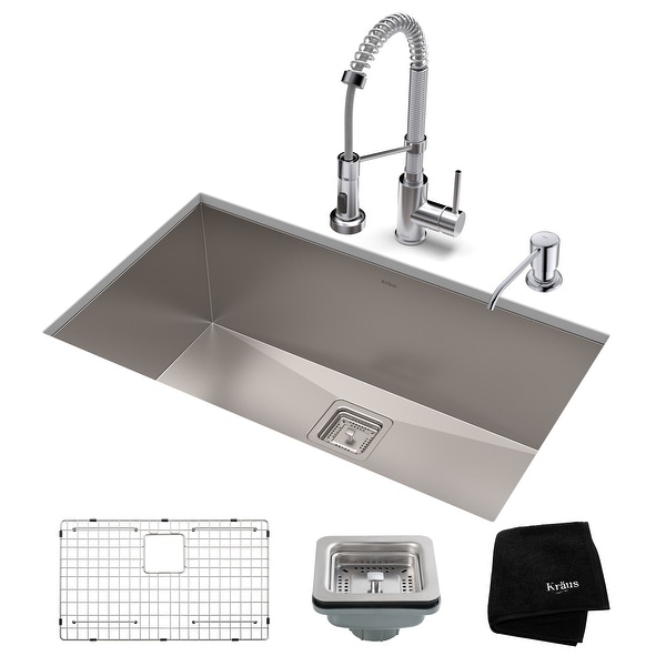 Kraus 3-in-1 Set Undermount Kitchen Sink, Pulldown Faucet, Dispenser. Opens flyout.