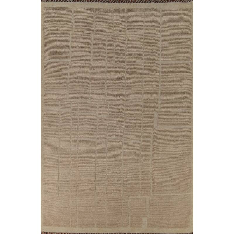 Hand Knotted Oriental 100% Wool Carpet Modern All-Over Beige & Ivories Moroccan Area Rug - 12' 2'' X 9' 0''