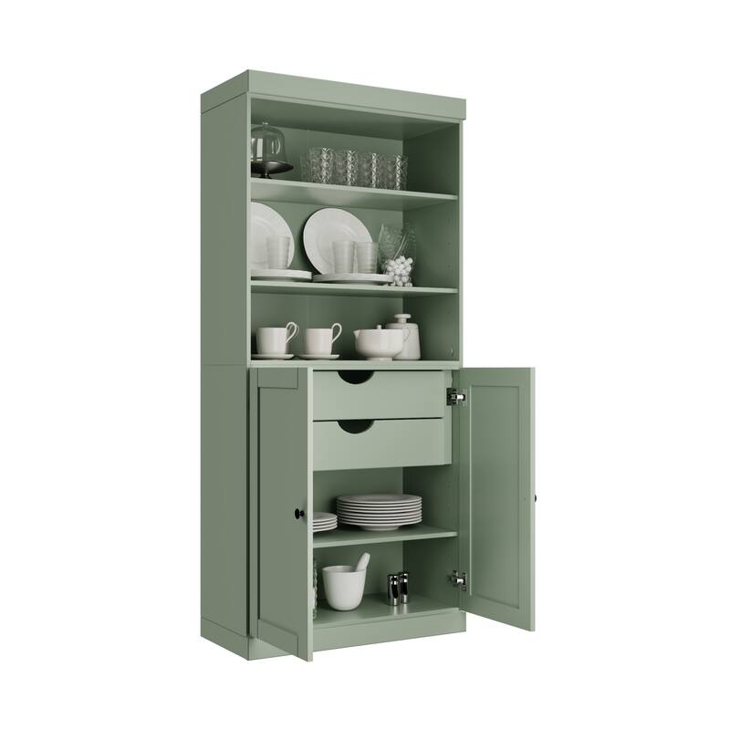 Palace Imports 100% Solid Wood 32" Pantry Cabinet with Shaker Doors, 2-Drawers and Adjustable Shelves