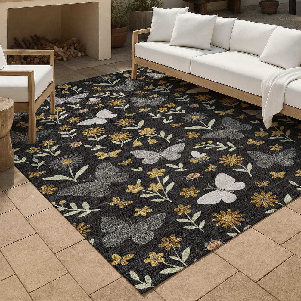 Machine Washable Indoor/ Outdoor Whimsy Butterfly Chantille Rug