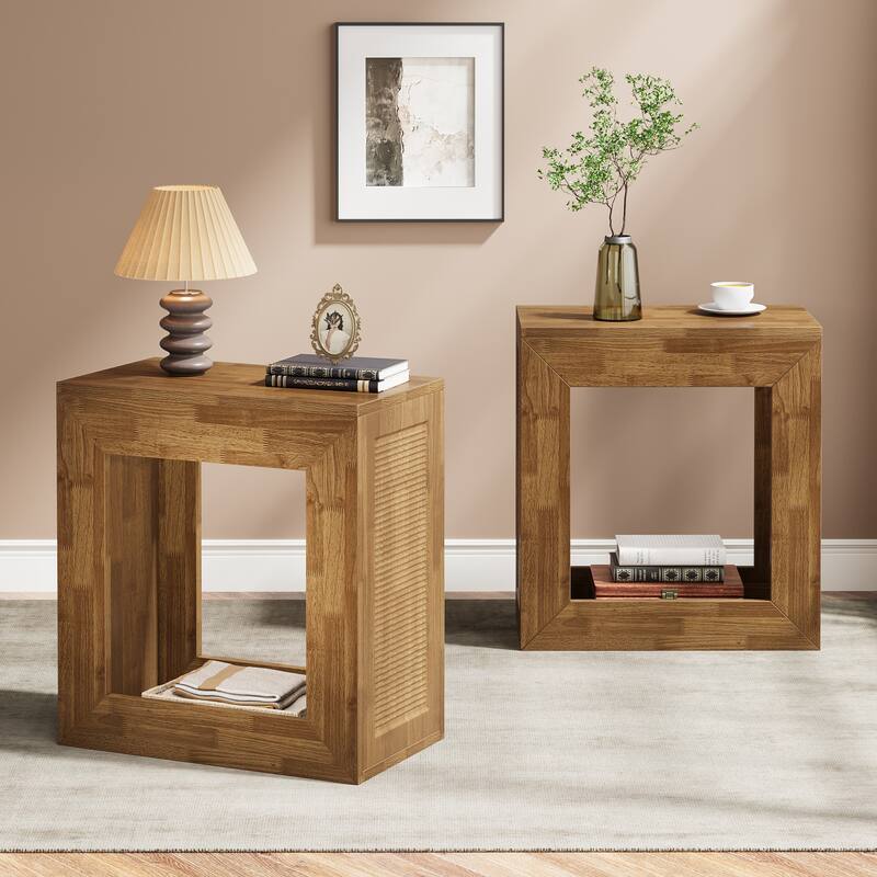2-Tier Square End Table with Sturdy Base - 2